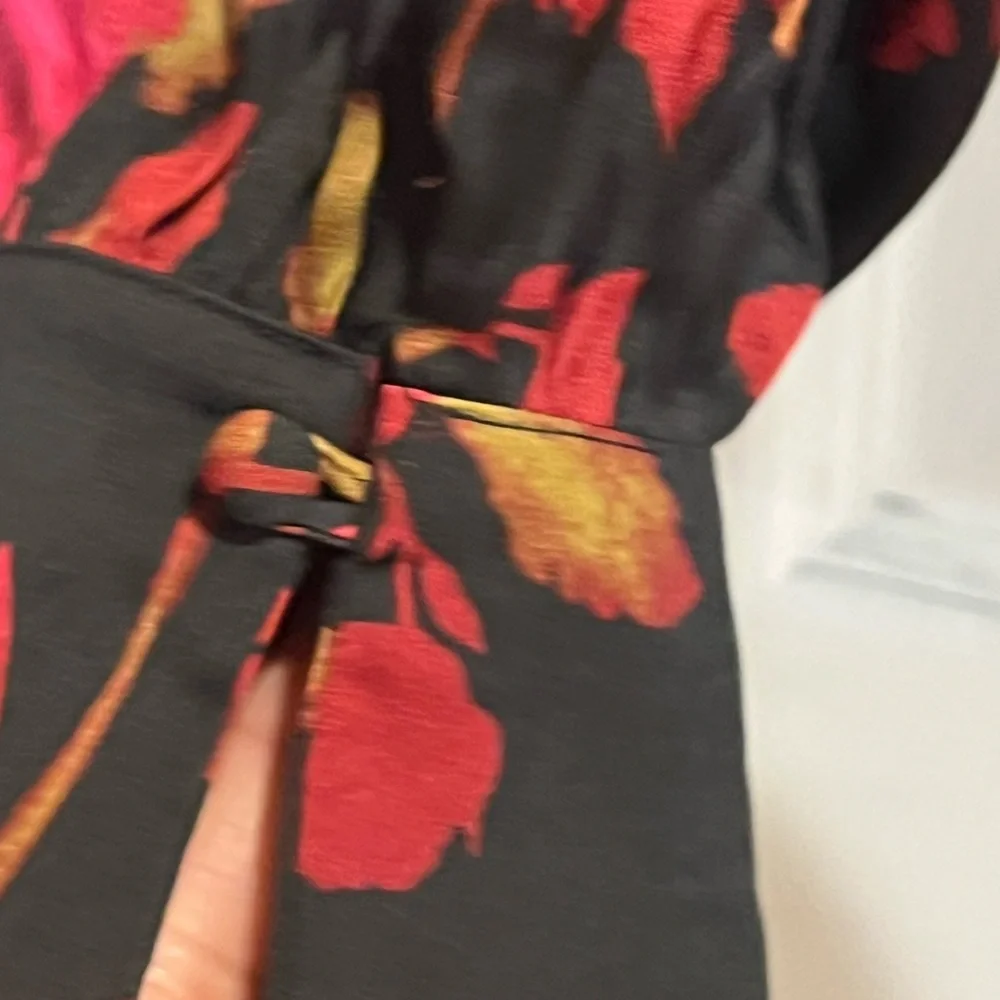 Free People Black and Red Floral Off-Shoulder Blouse.